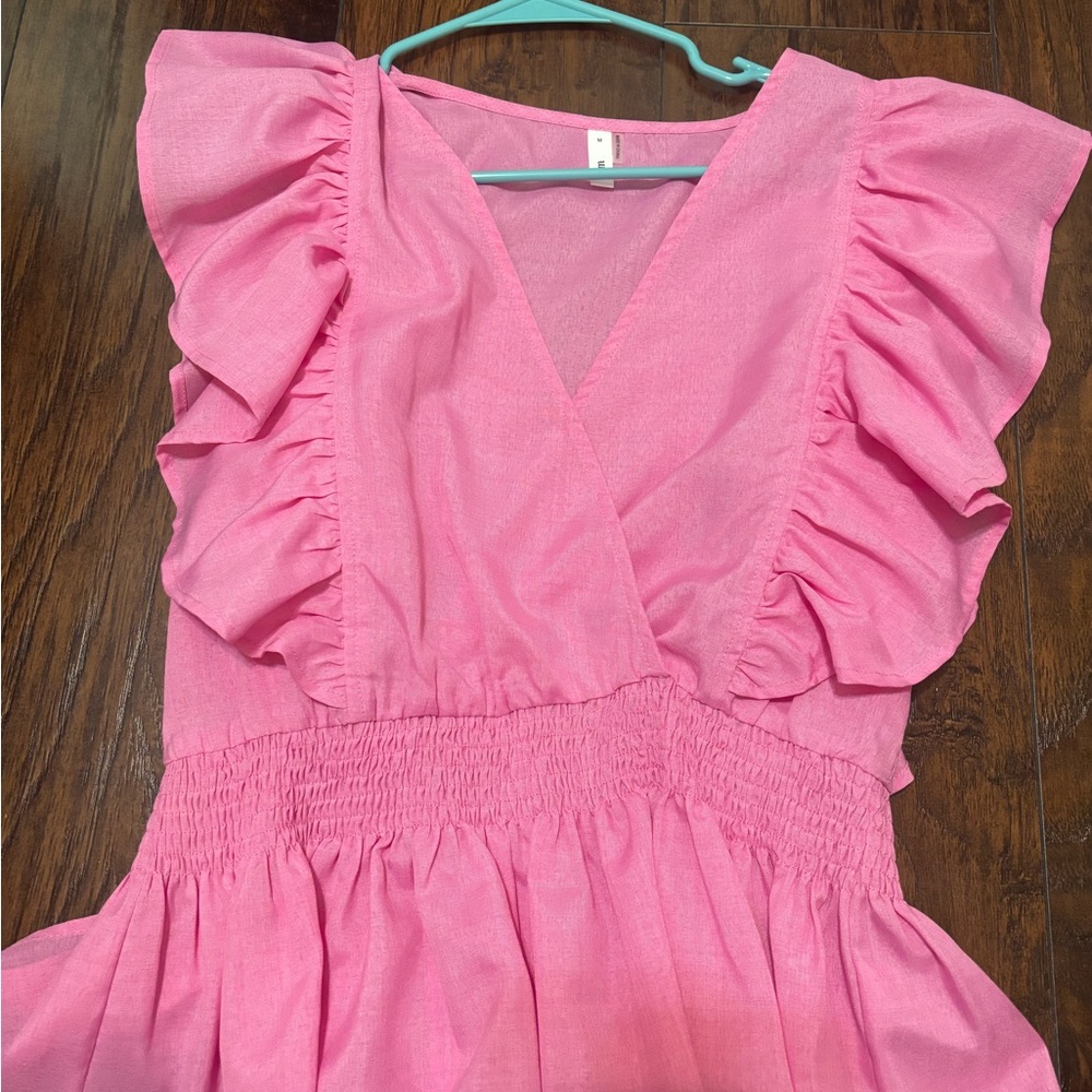 Glam Pink V-Neck Ruffle Dress